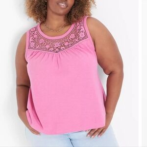 Lane Bryant Pantone Fiji Flower Swing Lace Yoke Tank Top Sz 26/28 NEW